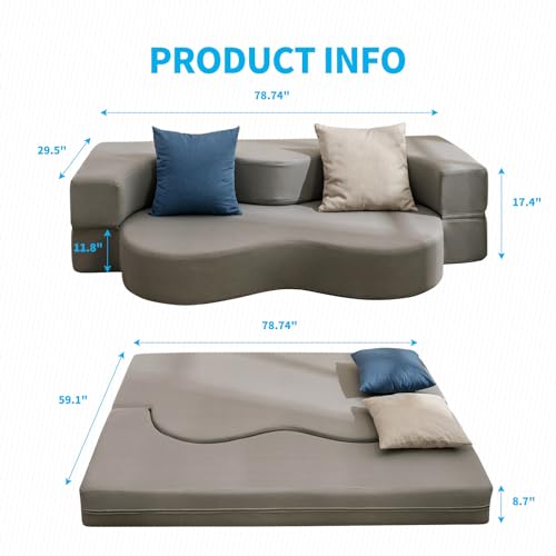 Mjkone Queen Size Floding Sofa Bed, Floor Sofa Bed with Memory Foam, Upholstered Convertible Couch Bed