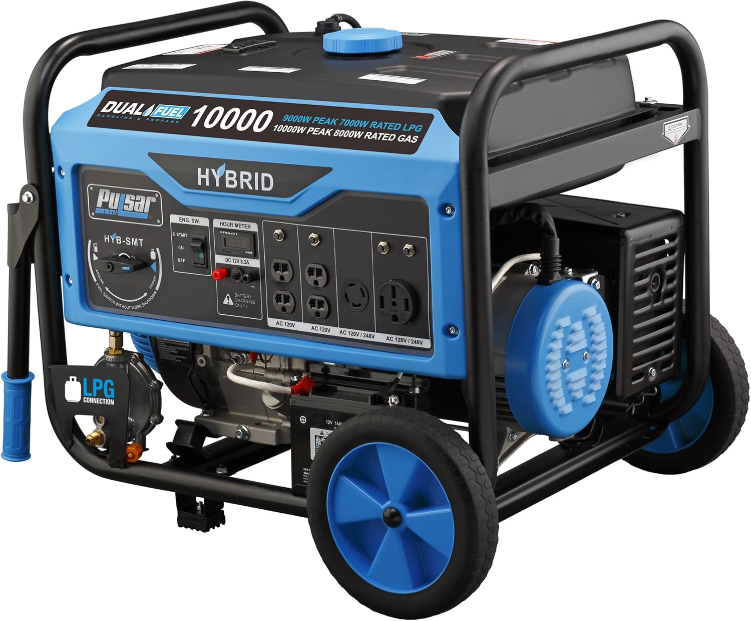 Pulsar PG10000B16 Portable Dual Fuel Generator-8000 Rated 10000 Peak Watts-Gas & LPG Electric Start-Switch-&-Go Build in, RV Ready-CARB Compliant, 10