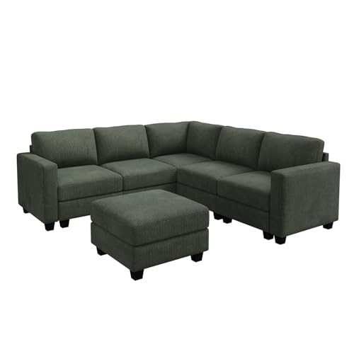 HONBAY Corduroy Modular Sectional Couch with Storage L-Shaped Sectional Couches for Living Room 6 Seater Modular Sofa, Dark Gray