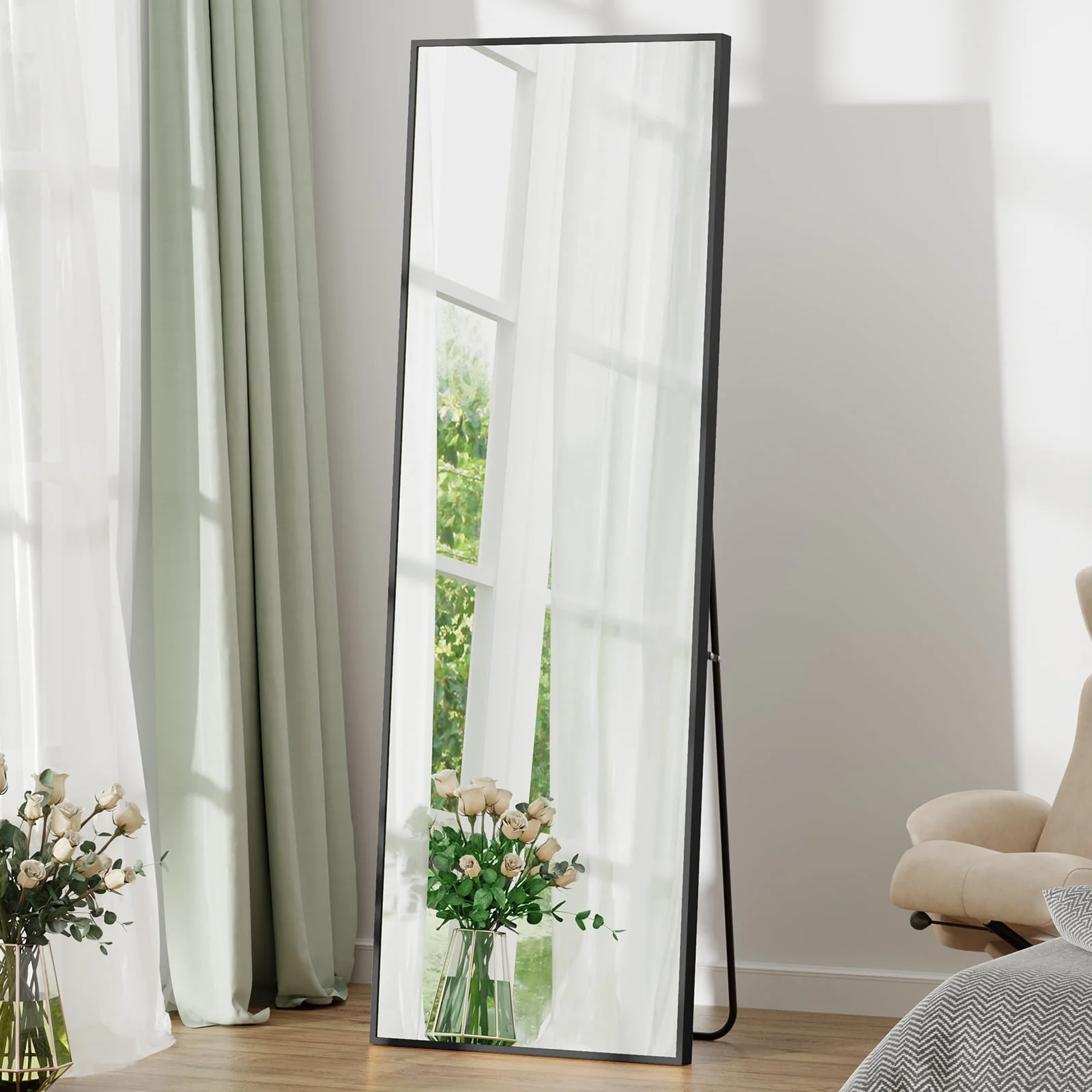 EDX Full Length Mirror 64x21 Full Body Mirror Rectangle Free Standing Wall Mounted Leaning Hanging Floor Mirrors, Black