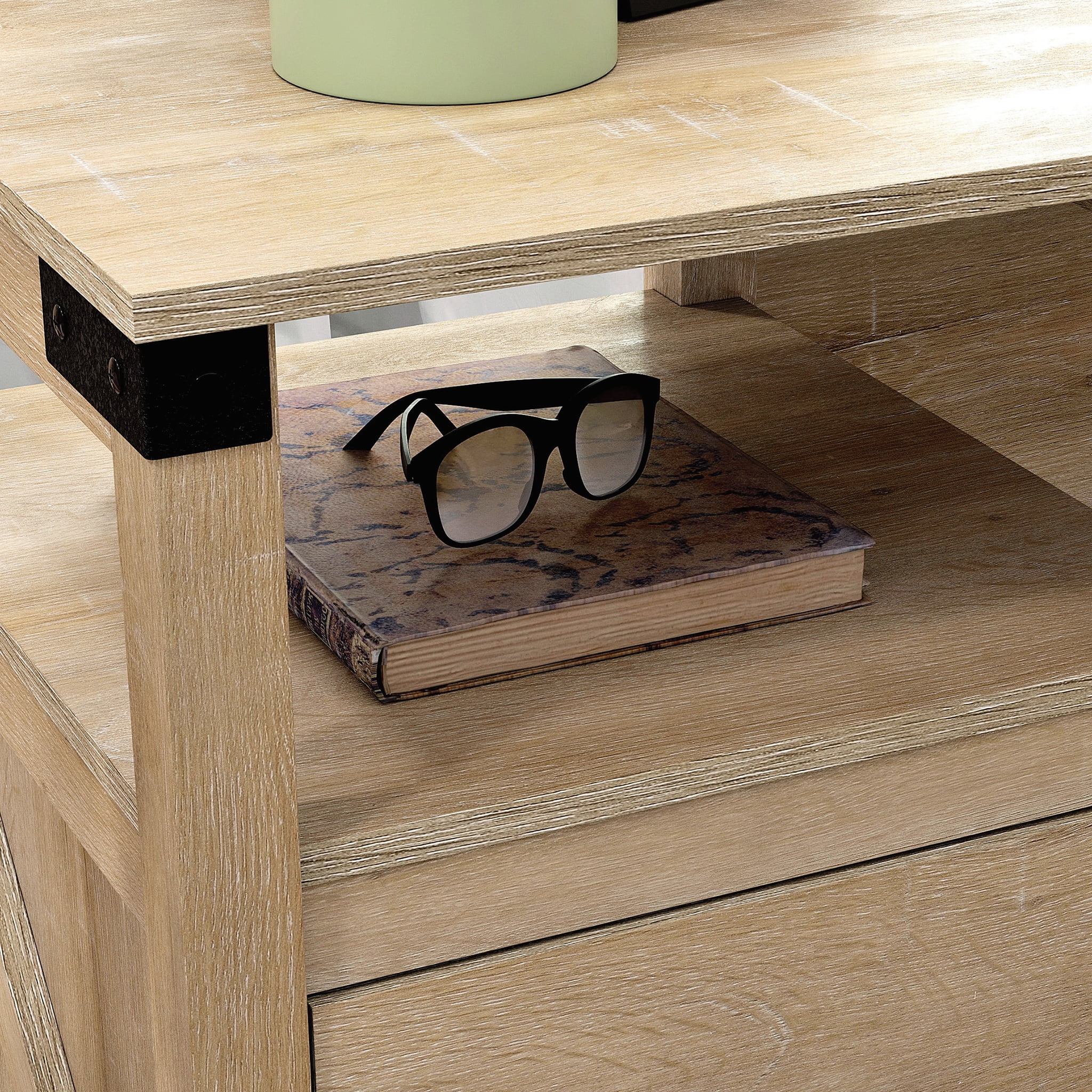 Sauder Saddler Way L-Shape Computer Desk with File Drawer, Orchard Oak Finish