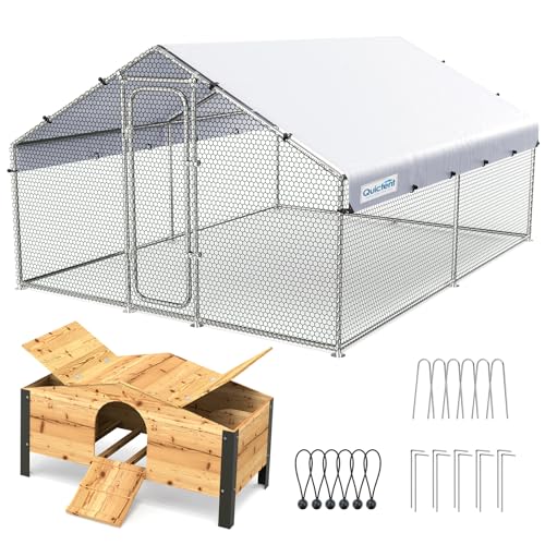 Quictent Large Metal Chicken Coop Run for 10+ Poultry with Galvanized Hardware Cloth and Waterproof Roof Cover