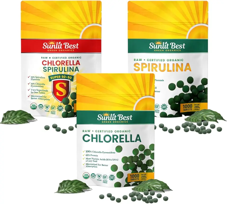 Sunlit Best Ultimate Chlorella & Spirulina Bundle | Super Greens Supplements for Immune Support, Gut Health, Mood & Energy - Kansas Nuitrition