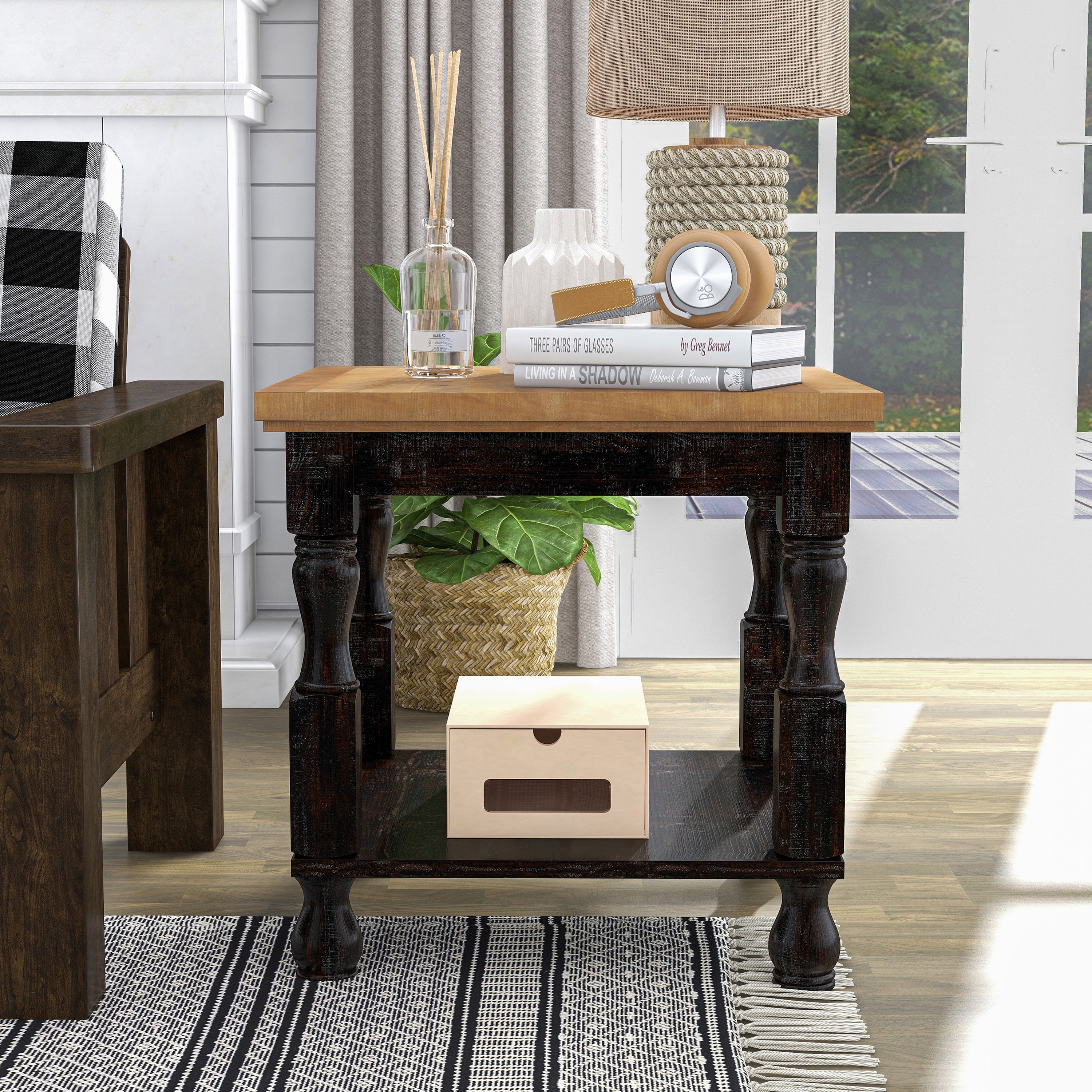 Blaise Indoor 1-Shelf Wood Antique Black, Oak End Table for Living Room by Furniture of America