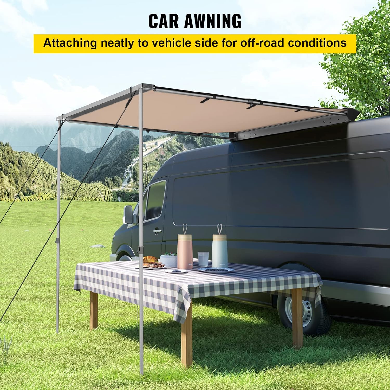 VEVOR Car Side Awning, 5'x6.5', Pull-Out Retractable Vehicle Awning Waterproof UV50+