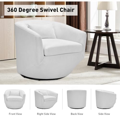 CANMOV 360° Swivel Accent Chair Set of 2, Upholstered Swivel Barrel Chair with Pillow, Modern Single Sofa Arm Chair for Living Room, Bedroom, Club