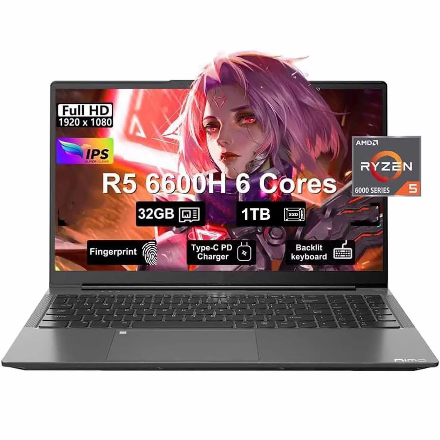 15.6" IPS FHD-Gaming-Laptop, AMD Ryzen 5 6600H 6-Cores 660M GPU 32GB DDR5 RAM 1TB SSD(Beat i7-1165G7