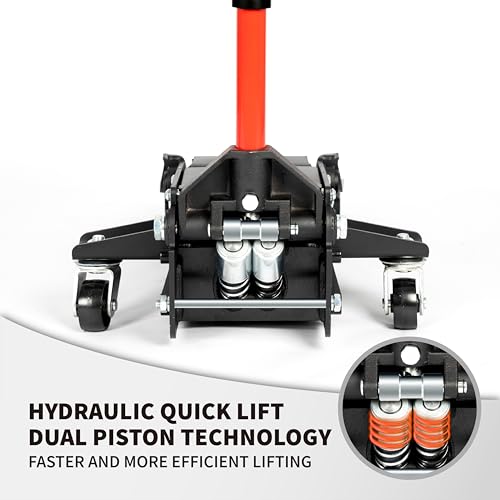 3-Ton (6600lbs) Low-Profile Dual Pistons Heavy-Duty Steel Racing Floor Jack with Quick Lift Hydraulic Pump