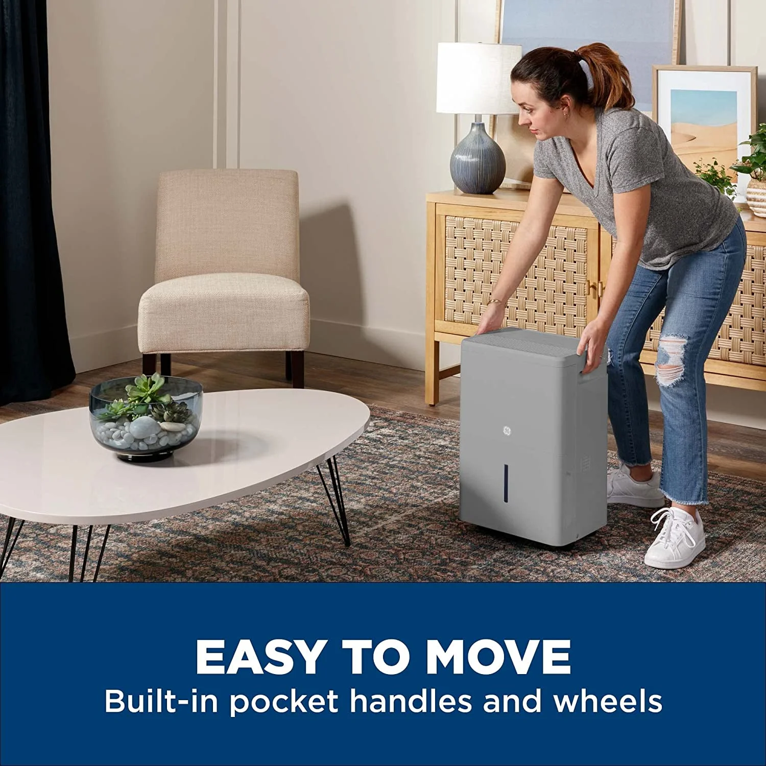 GE Energy Star Dehumidifier 50 Pint, For rooms up to 4000 Sq Ft, Ideal For High Humidity Areas, Complete With Empty Bucket & Alarm Filter Alert