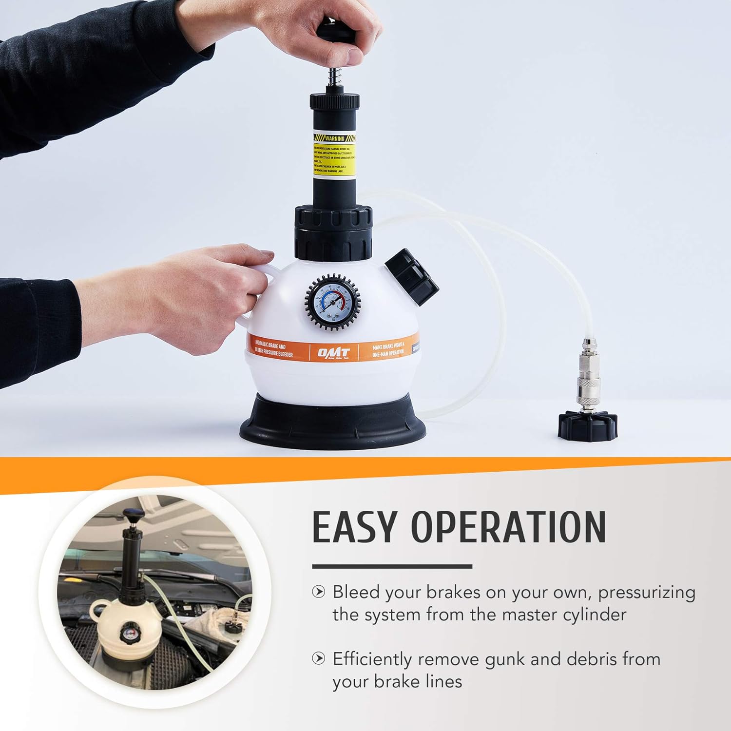 Orion Motor Tech Brake Pressure Bleeder, European Brake Bleeder Kit with Hand Pump, Pressure Brake Bleeder with Hose and European Adapter