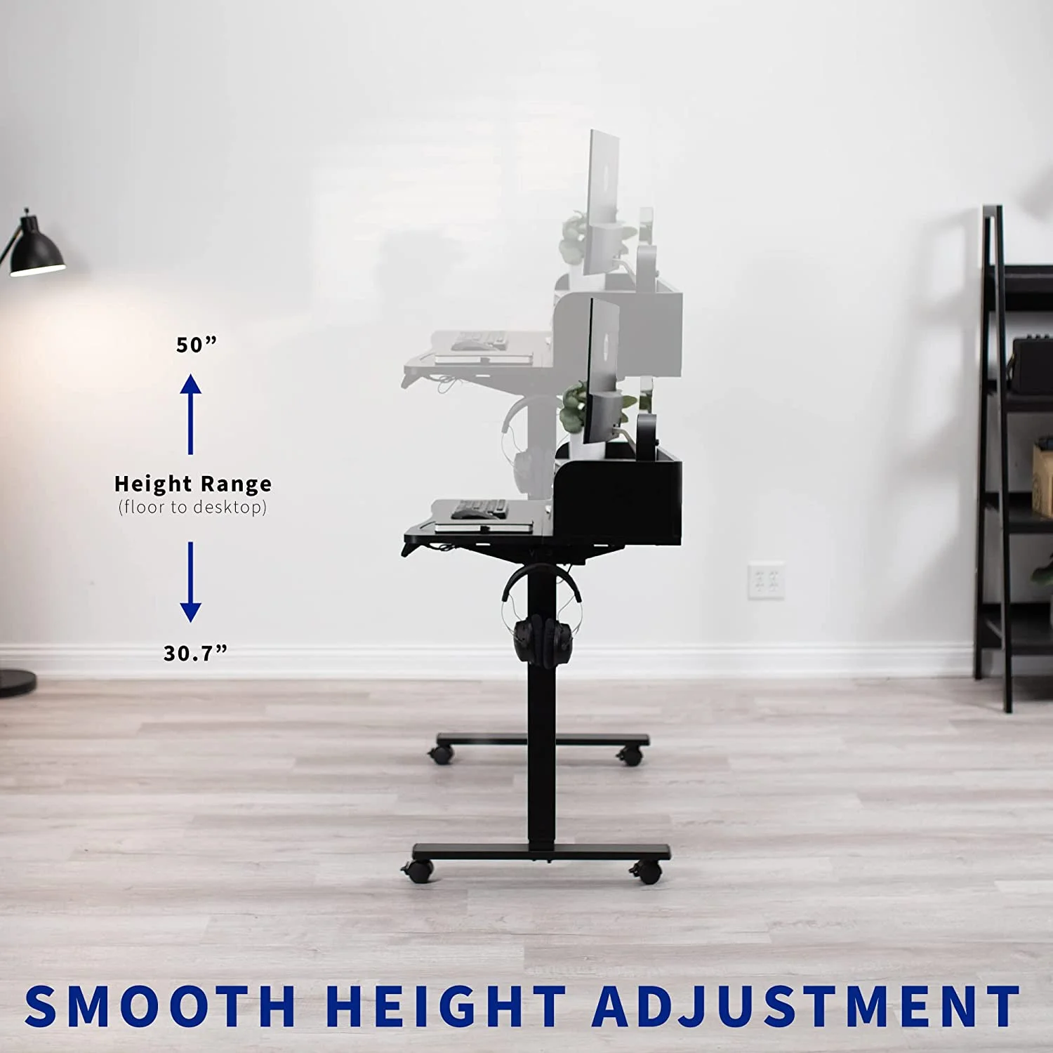 Electric 2-Tier Height Adjustable X 24 Inch Stand Up Desk, Mobile Table With Storage Drawers, Standing Workstation With Memory Controller, Casters