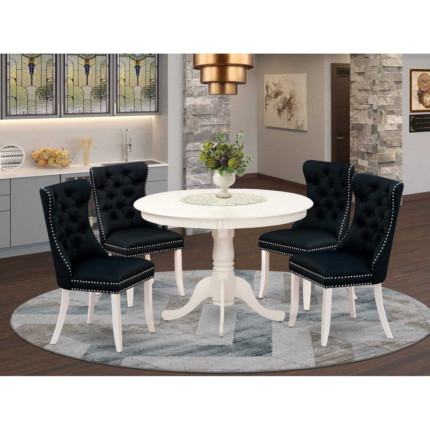 East West Furniture 5 Piece Dining Room Table Set Consists of a Round Wooden Table with Pedestal