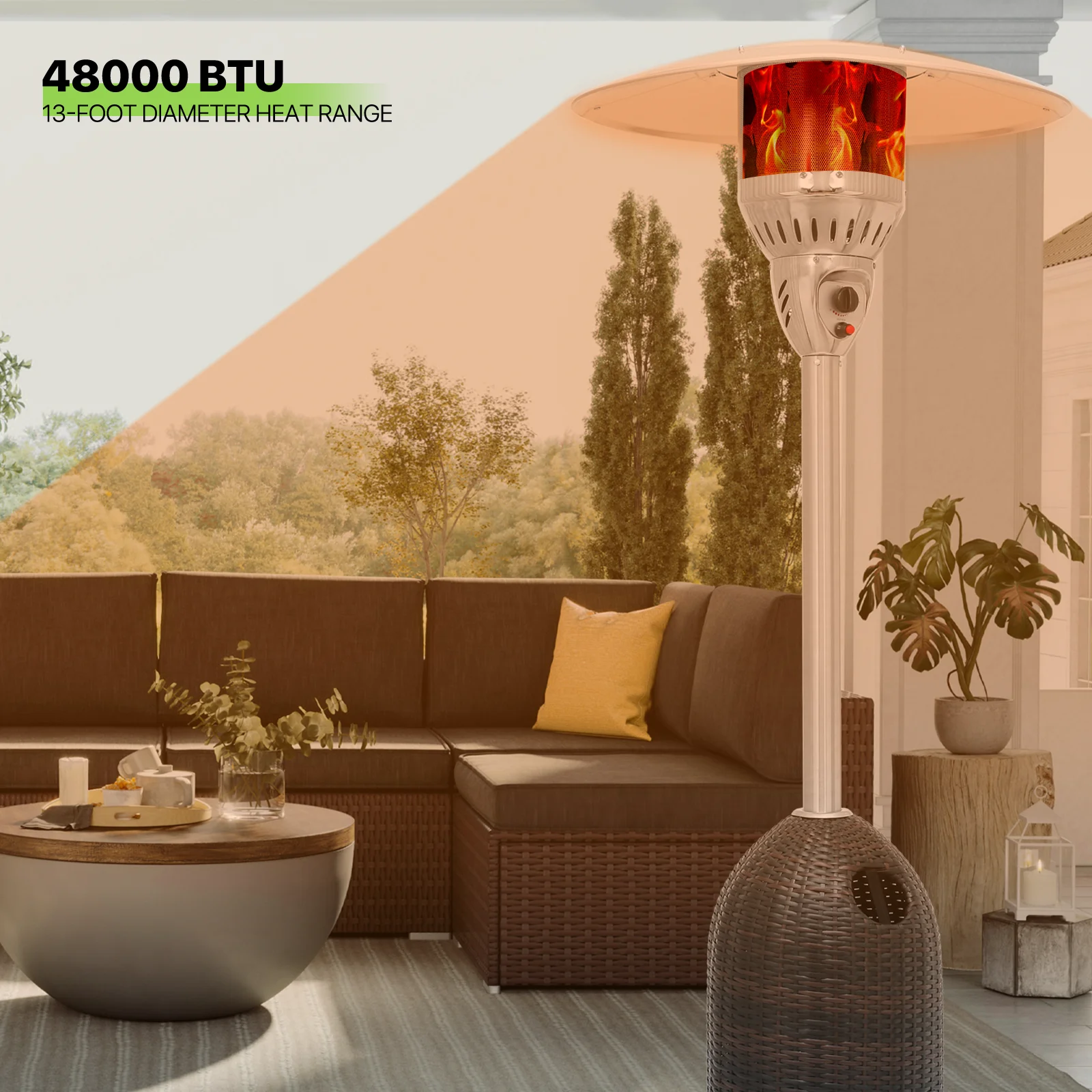 Magshion Outdoor Patio Heater, 41,000 BTU Gas Propane Heater, 80" Floor Standing Patio Heater with Wheels for Commercial & Residential, Brown