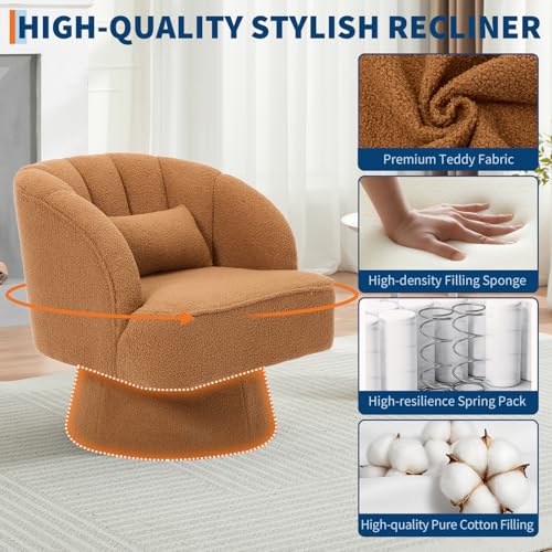 GarveeHome Modern Swivel Barrel Accent Chair, 360° Teddy Fabric Upholstered Armchair with Striped Backrest & Plush Padding