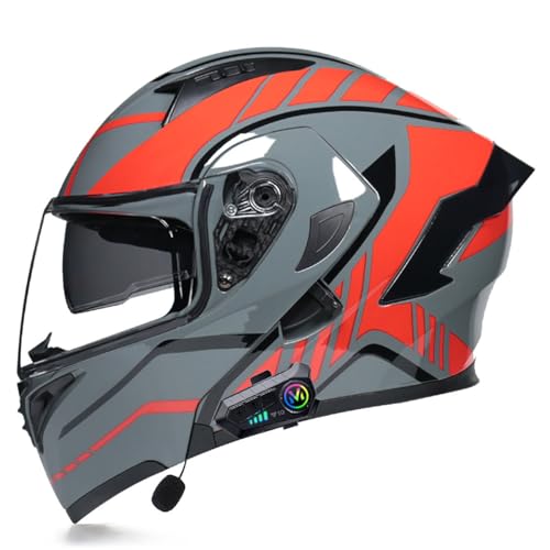 Adults Bluetooth Motorcycle Helmet Full Face Sun Visors Modular Helmets Flip up Motorbike Sport Offroad Mountain Lightweight Helmet for Men Women