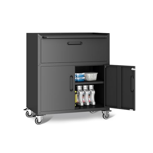 Metal Garage Storage Cabinet with Wheels,Locking Rolling Tool Cabinet with Drawers and Shelves for Home, Office, Garage & Workshop