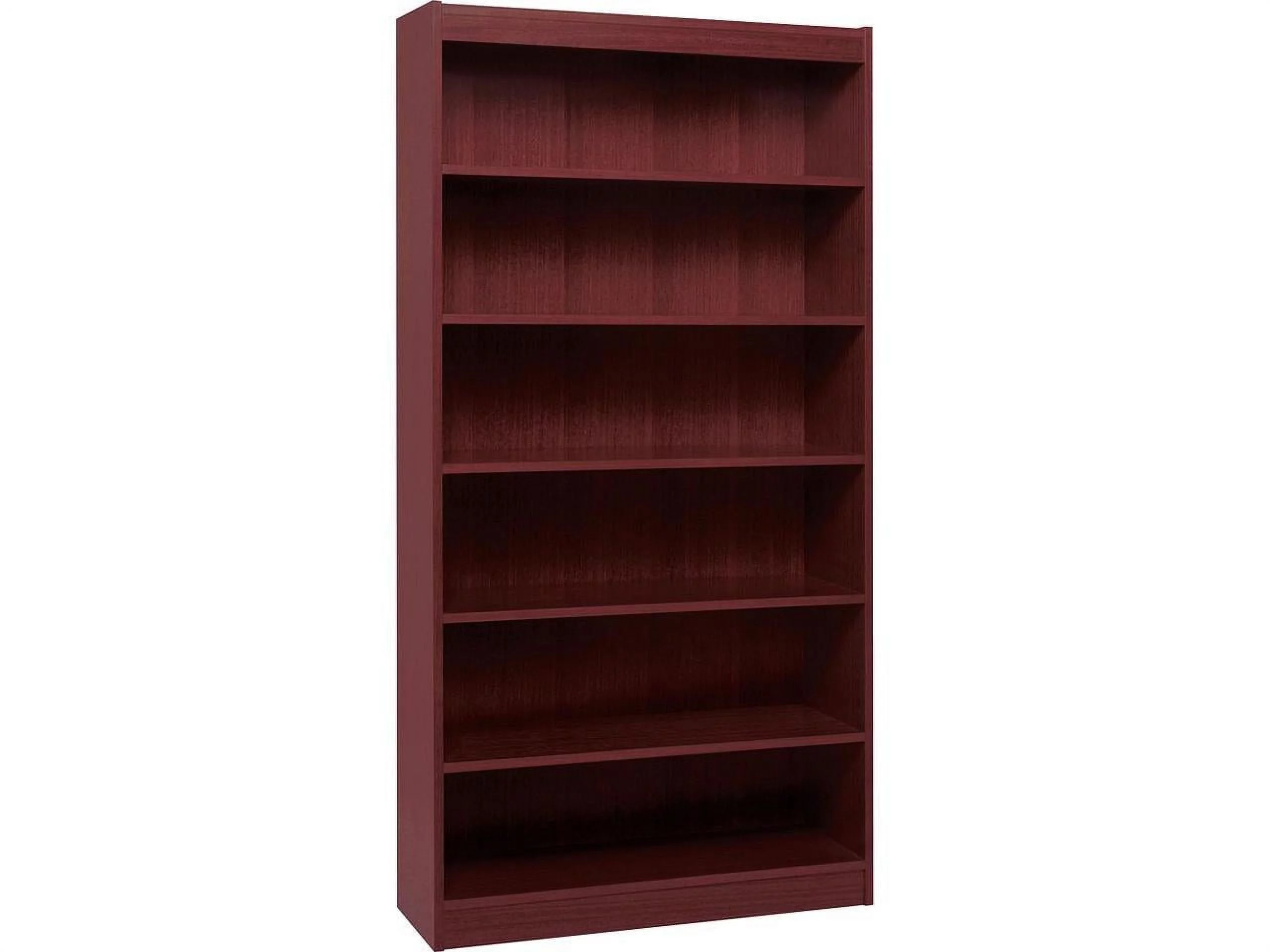 Lorell Panel End Hardwood Veneer Bookcase 36" x 12" x 72" - 6 x Shelf(ves) - 660 lb Load Capacity - Mahogany - Laminate - Wood - Assembly Required