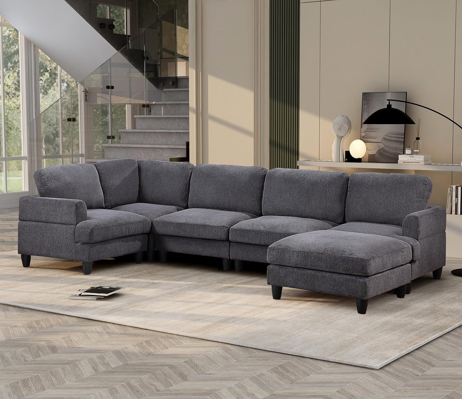 U-Shaped Oversized Modular Sectional Sofa Couch with Movable Ottoman