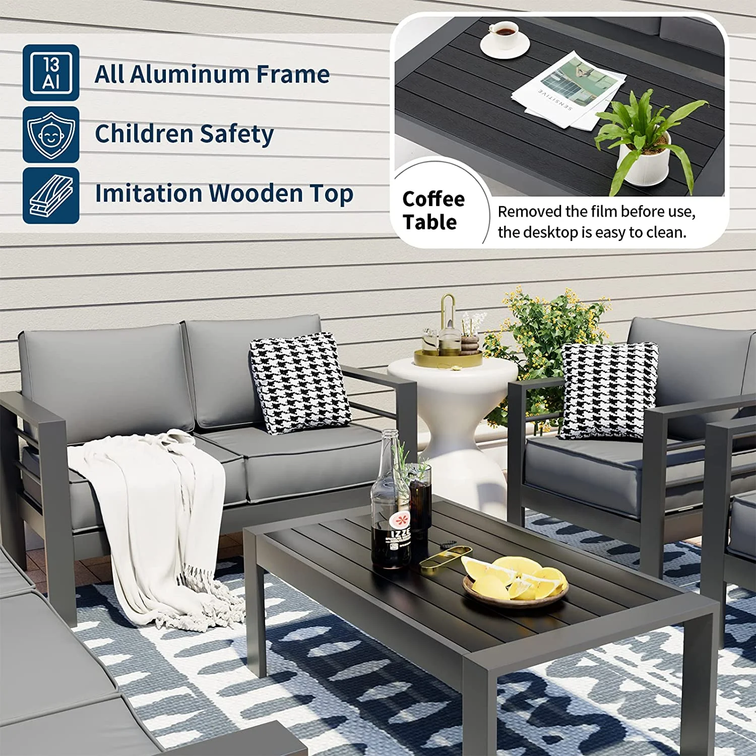 UDPATIO Aluminum Patio Furniture Set, Metal Patio Furniture Outdoor Couch, Aluminum Patio Chairs