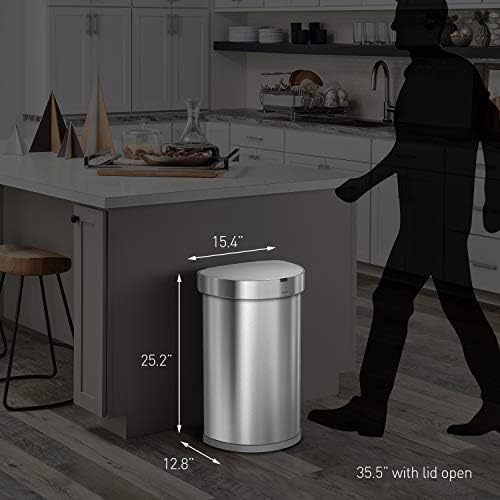 simplehuman 45 Liter / 12 Gallon Semi-Round Automatic Sensor Trash Can, Brushed Stainless Steel