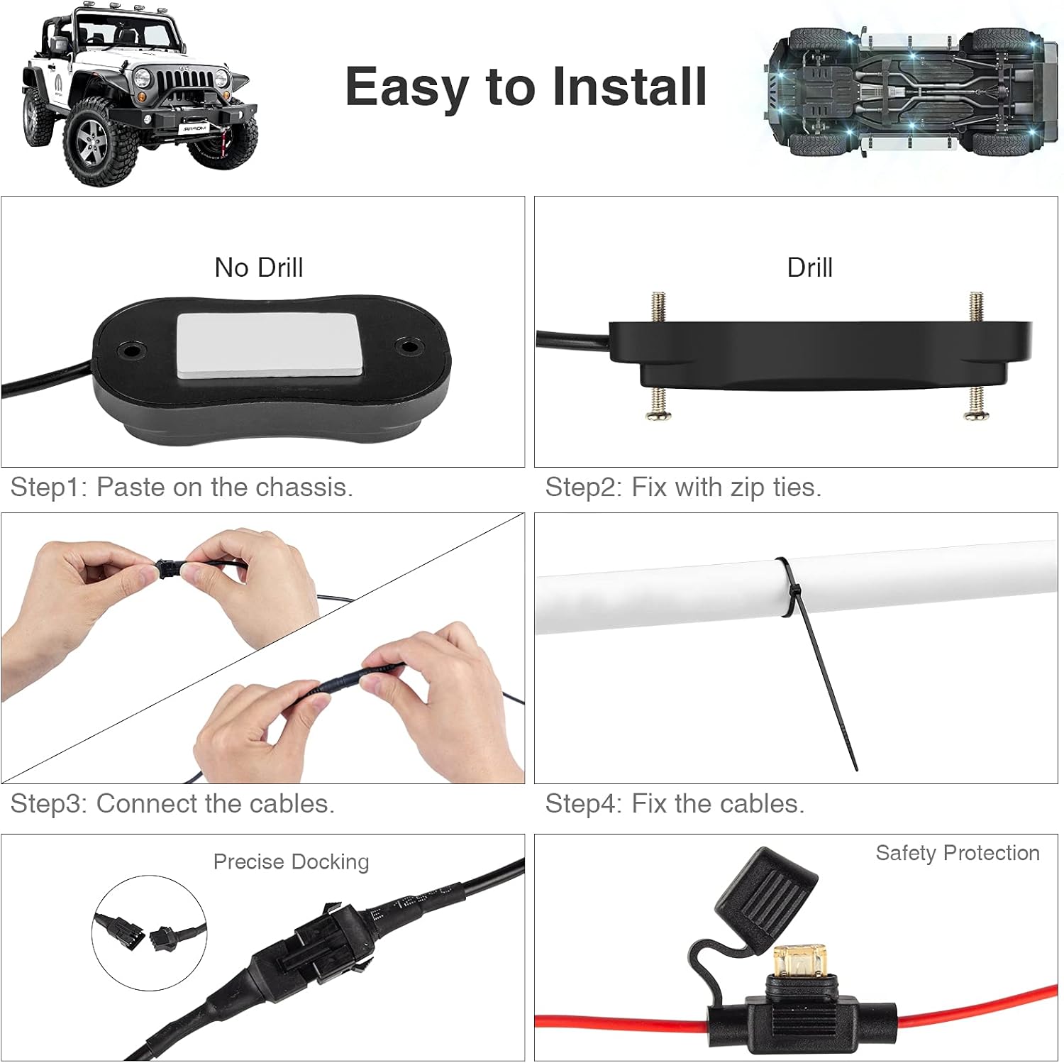 RGB Led Rock Lights for Trucks Exterior, Neon Lights Underglow Kit for Cars 6 Pods，App/1-Button Switch/Rf Remote Control