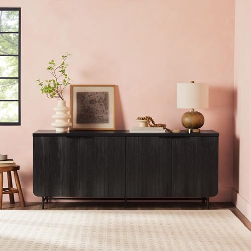 Walker Edison Reema Fluted 4-Door Kitchen Sideboard Buffet Console, 69 Inch, Coastal Oak