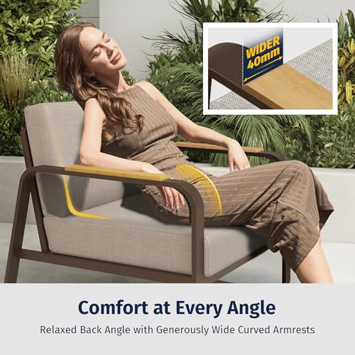 EAST OAK Courtyard Patio Furniture Set, 4-Piece Outdoor Patio Set with Sofa, Removable & Washable Deep Seating Cushion, Tempered Glass Table