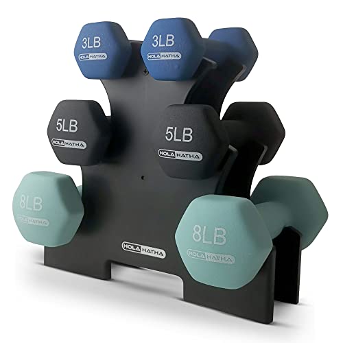 HolaHatha Neoprene Dumbbell Free Hand Weight Set with Rack, Ideal for Home Exercises to Gain Tone and Definition