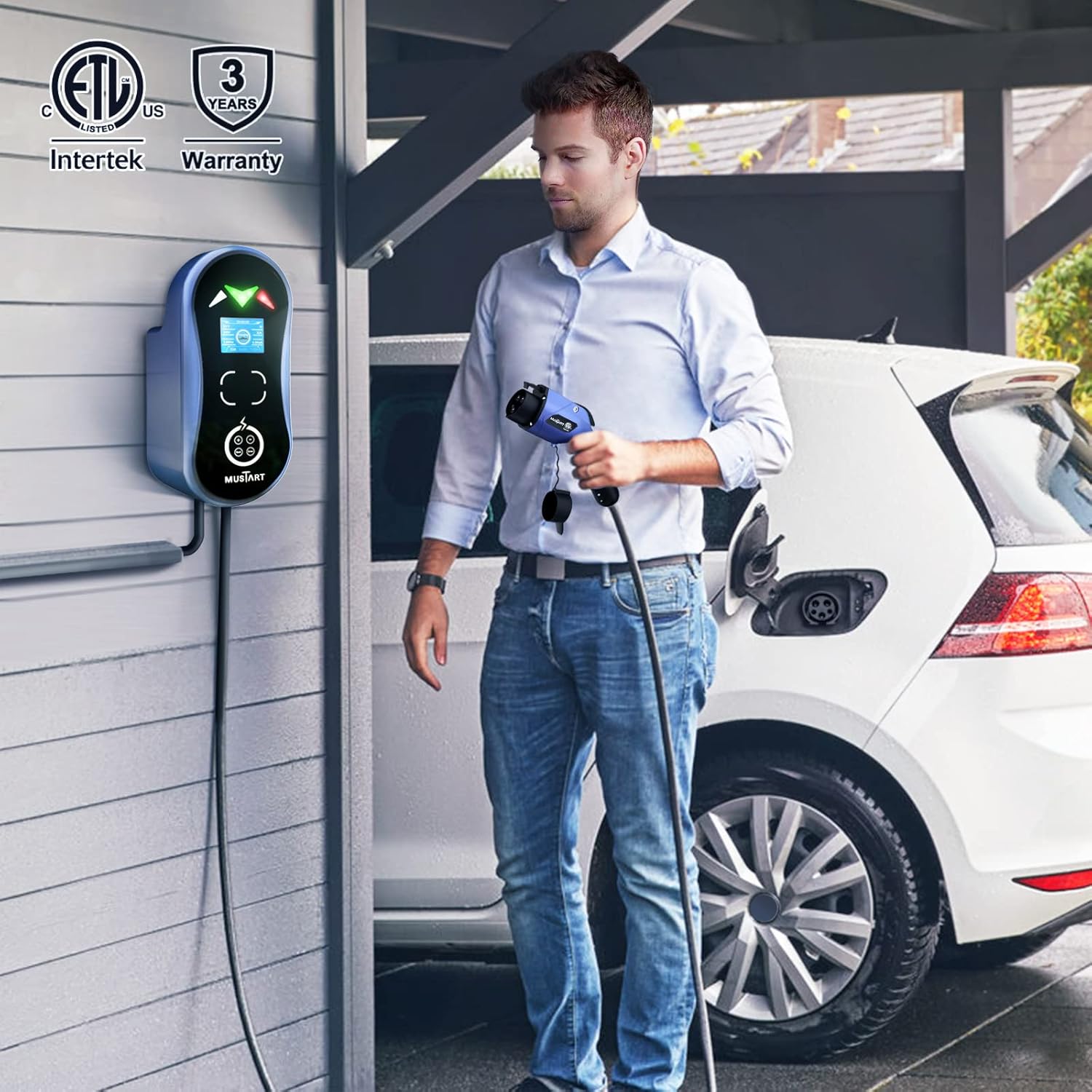 MUSTART Level 2 EV Charger (32 Amp,240 Volt, 25ft Cable), WiFi and Bluetooth APP Control, ETL Certified