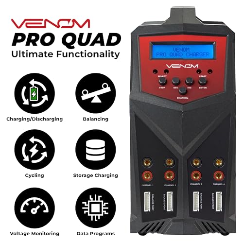 Venom Power - Pro Quad LiPo Battery Fast Charger with LCD Screen - 4 Ports at 100W Each