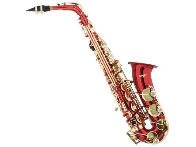 Mendini by Cecilio E-flat Alto Saxophone, Red Lacquered + Tuner, Case, Pocketbook - MAS-RL+92D+PB
