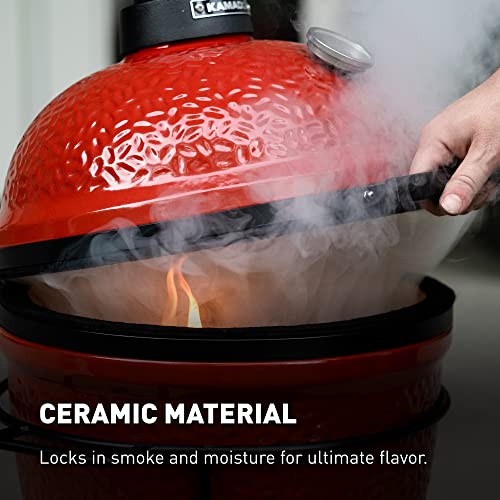 Kamado Joe Joe Jr 13.5-inch Portable Ceramic Charcoal Grill with Grill Stand, Stainless Steel Cooking Grate, Heat Deflectors and Ash Tool in Red