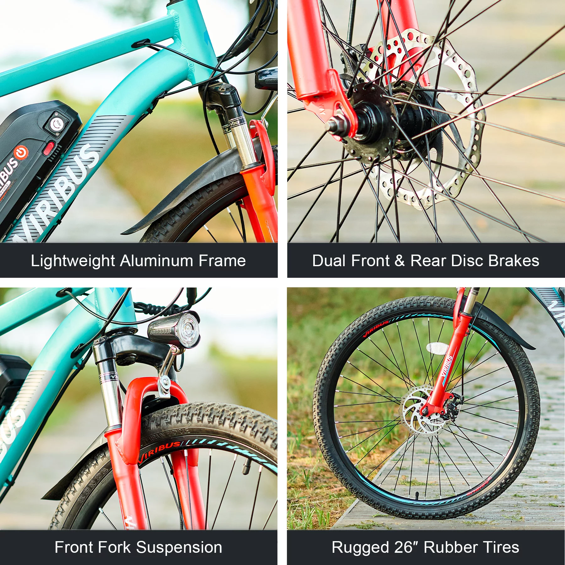 Viribus Electric Bike for Adults 26" Commuter Mountain Bike Disc Brakes 350W Motor 48V 10.4Ah Lithium, Mint