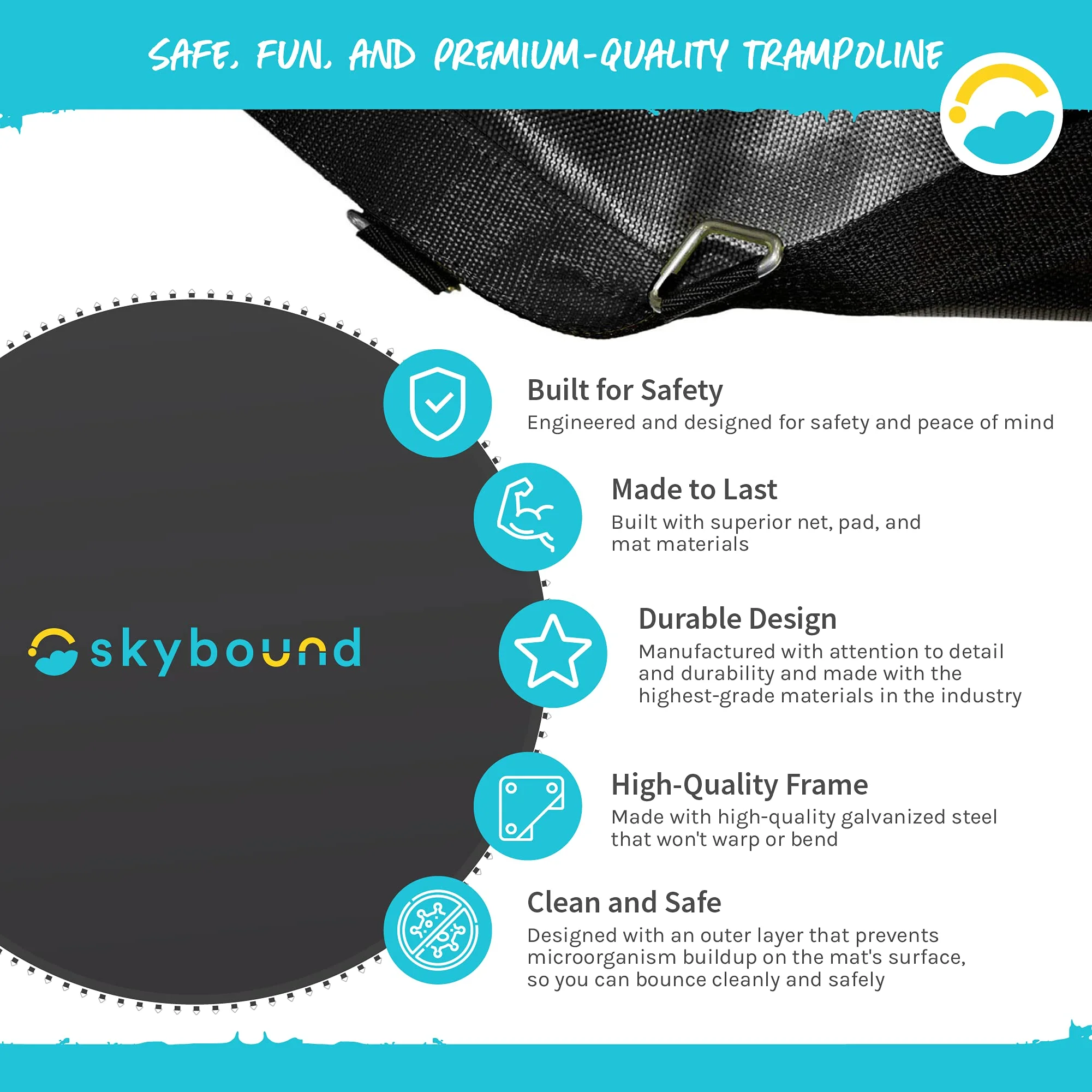 SkyBound Trampoline Replacement Mat 215"Wide with 72 V-Rings for 14ft Trampoline fits 5.5" Springs