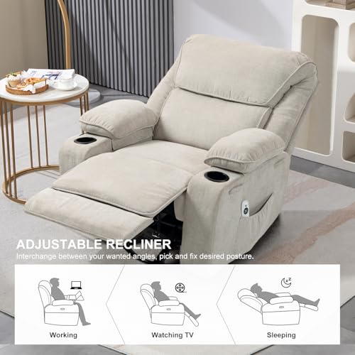 Rocker Recliner Chair with Massage and Heated, 360°Swivel Rocking Chairs with Cup Holders Remote Control for Living Room (Gray Oatmeal)