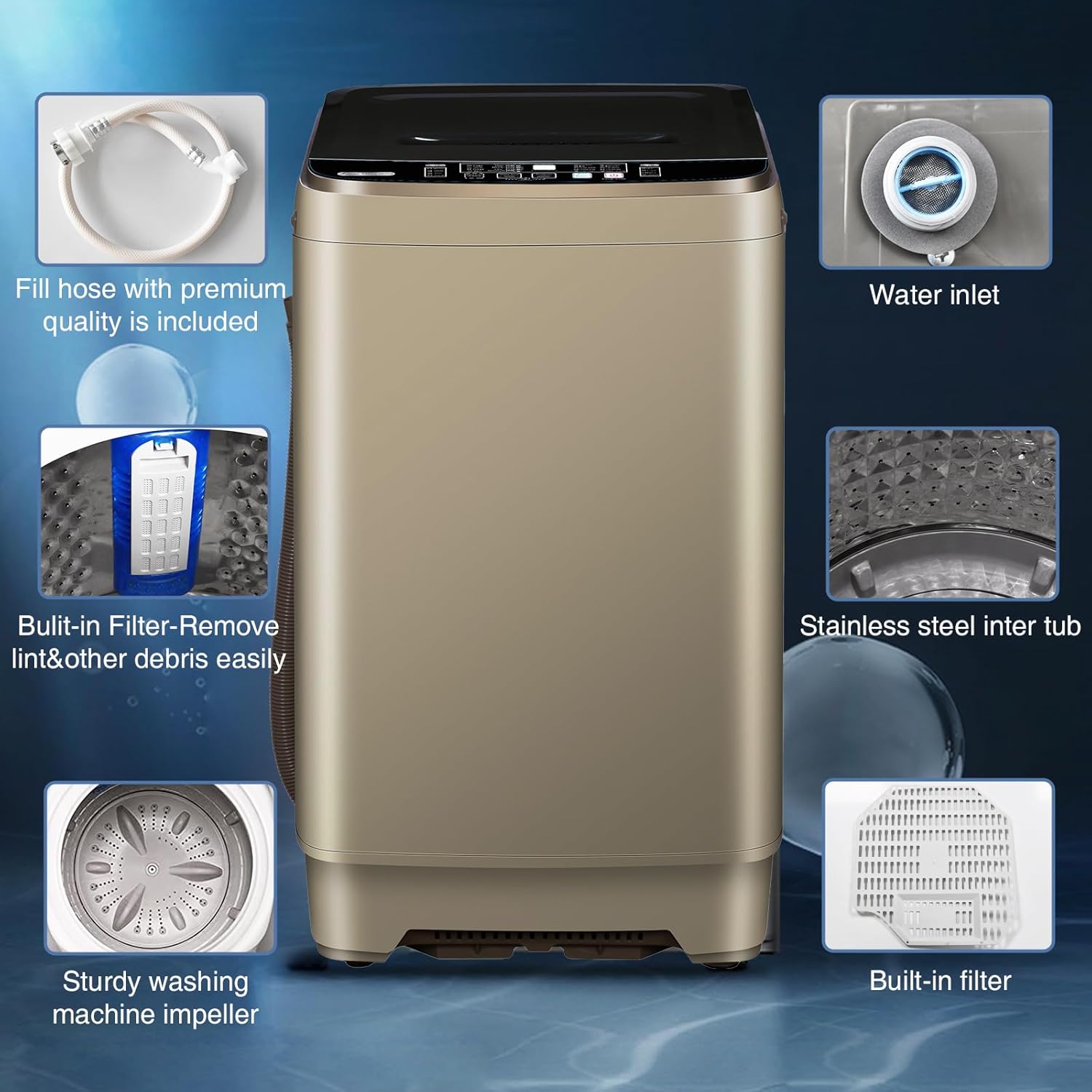Portable Washing Machine, 13.3lbs Automatic Laundry Machine with 10 Programs, LED Display, High-efficiency Compact Washer for Apartment, Home, Dorms