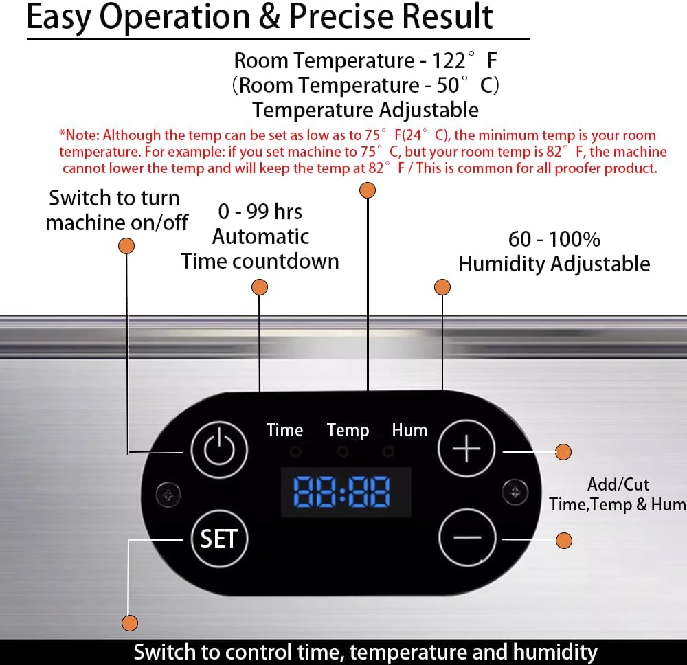 Electric Bread Dough Proofer Machine with Humidity and Temperature control Sourdough Bread Proofer Box Yogurt Maker Proofing Slow Cooker Fermenter