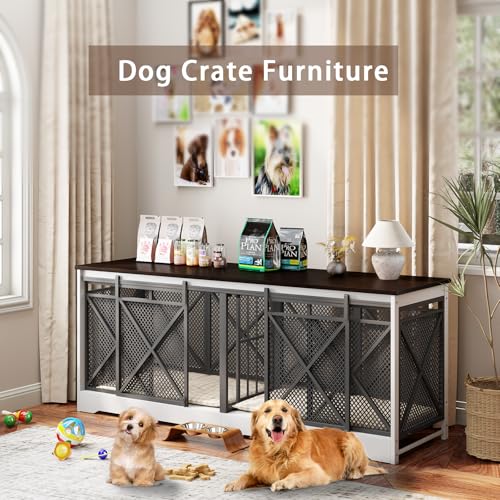COZPAW 78 Inch Double Dog Crate Furniture, Extra Large Dog Kennel Indoor for Medium Large 2 Dogs