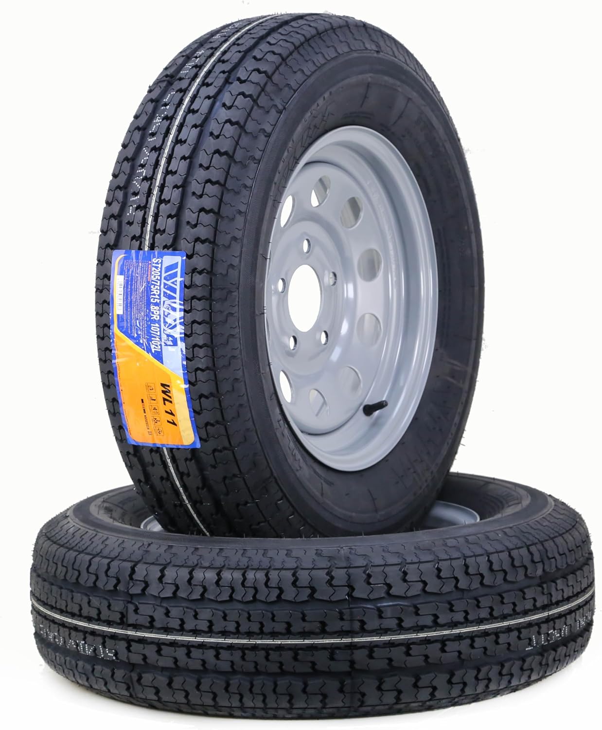 WINDA Trailer Tire Wheel Assembly ST205/75R15 8-Ply D 107L 5 Lug on 4.5" PCD Silver Mod Rim,SET 2
