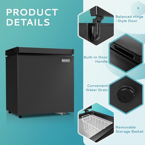 EUHOMY 3.5 Cu.Ft Chest Freezer with Removable Basket, Small Deep Freezer Adjustable 7 Thermostat, Quiet Mini Freezer Free-Standing Top Door