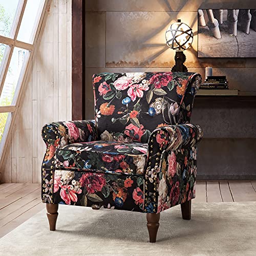 HULALA HOME Modern Wingback Accent Chair with Wood Legs & Removable Cushion, Comfy Upholstered Armchair with Nailhead Trim