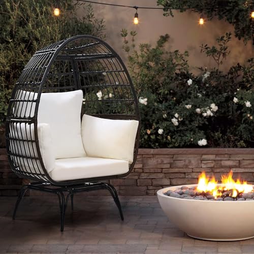 Oversized 360 Swivel Rattan Egg Chair for Adult, Indoor Outdoor Patio Large Wicker Egg Chair with Overstuffed Cushions, 440lb Weight Capacity