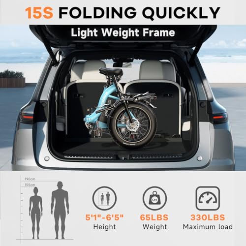 1000W Folding Electric Bike,48V 20AH Removable Battery E Bike,30+MPH,80 Miles Max Range Electric Bike for Adults,20" Fat Tire Foldable ebike