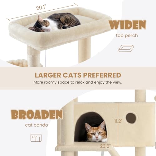 SHA CERLIN 81in Multi-Level Tall Cat Tree Tower for Indoor Kitties/Larger Cat Condo Furniture with Hammock/Cozy Pussycat Perches/Sisal Scratching