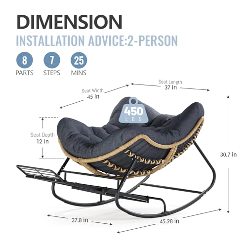 SWITTE Outdoor Rocking Chair, Oversized Patio Papasan Rocker, Comfy Wicker Reading Lounge, Indoor Egg Chair for Bedroom, Living Room, Porch, Garden