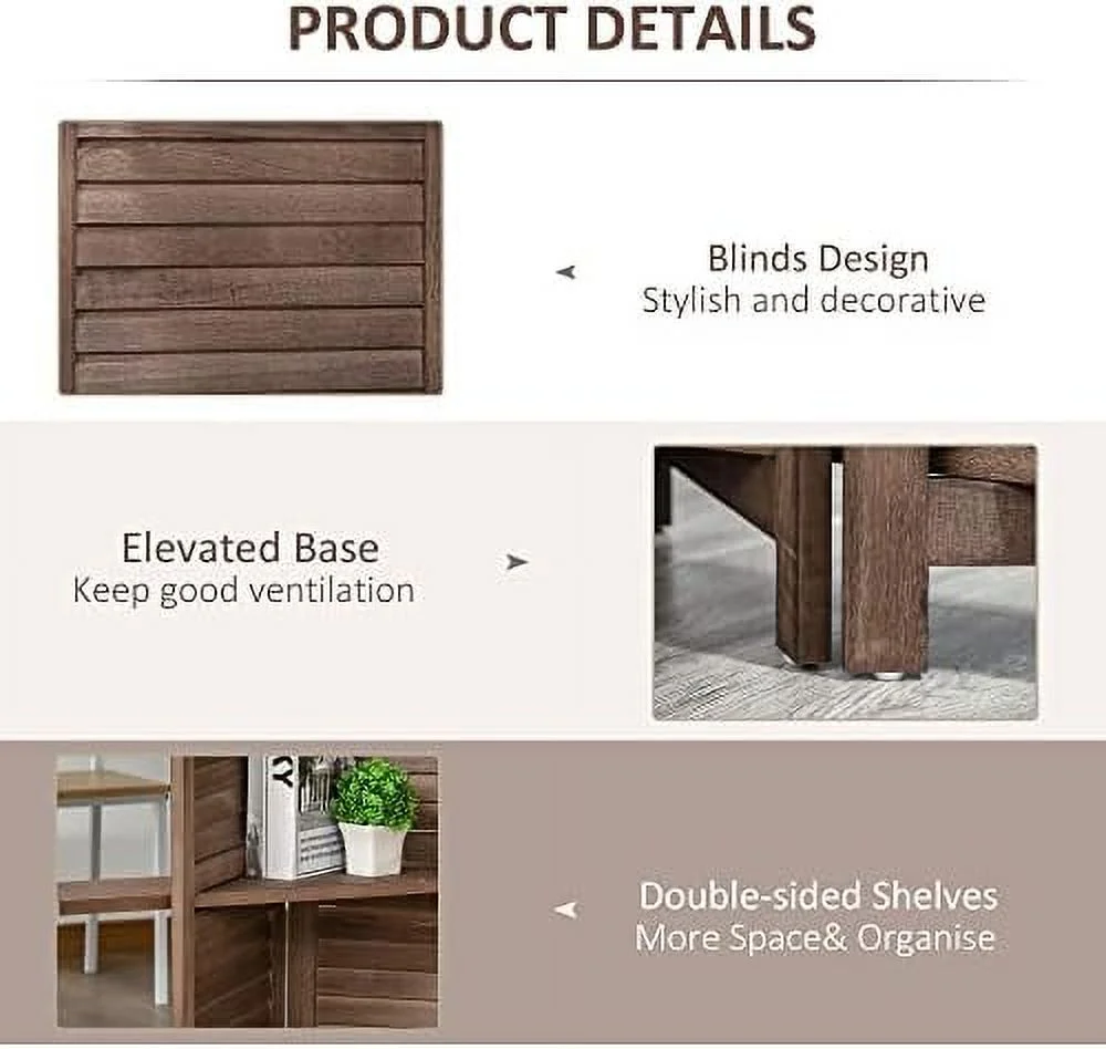 HOOMHIBIU 4-Panel Folding Room Divider  5.6 Ft Freestanding Paulownia Wood Privacy Screen Panel with  Shelves for Bedroom or Office  Walnut
