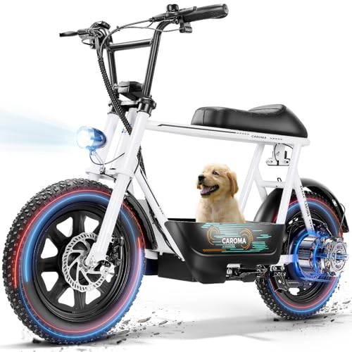 Caroma Peak 500W/800W/1200W Electric Scooter with Seat, 16 * 3" Fat Tire Ebike for All-Terrain, Max 15/25/30 Miles Ranges&20MPH