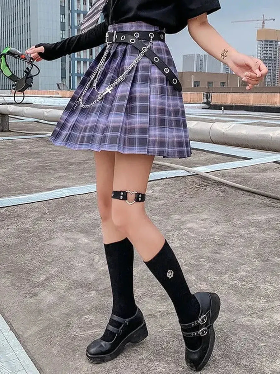 'Gamer Girl' Neon Purple Pleated Skirt