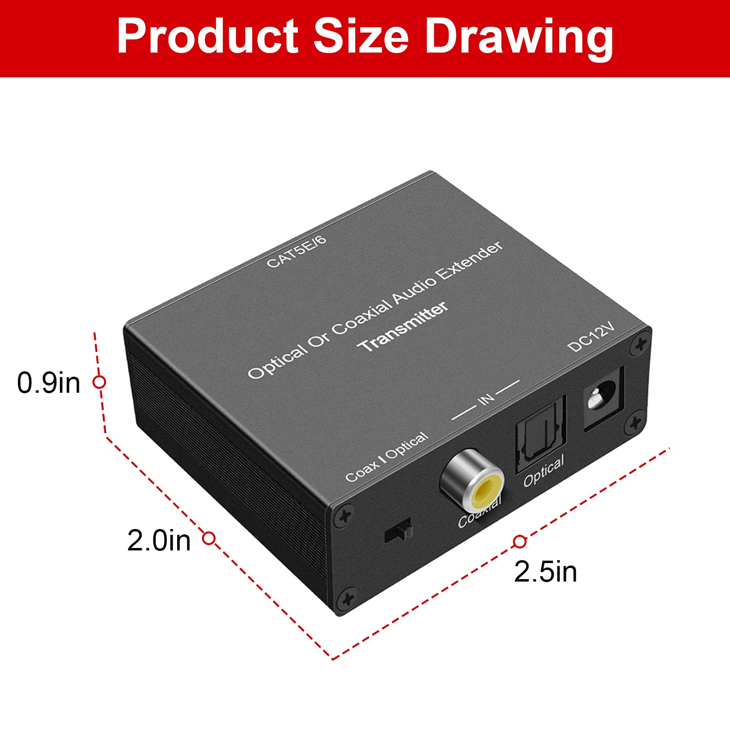Optical/Coaxial Digital Audio Extender Over Single Cat5E/6 Cable (PoC) up to 990'(300m) Optical Audio Converter for DD Digital,DTS 5.1,DTS-HD and More