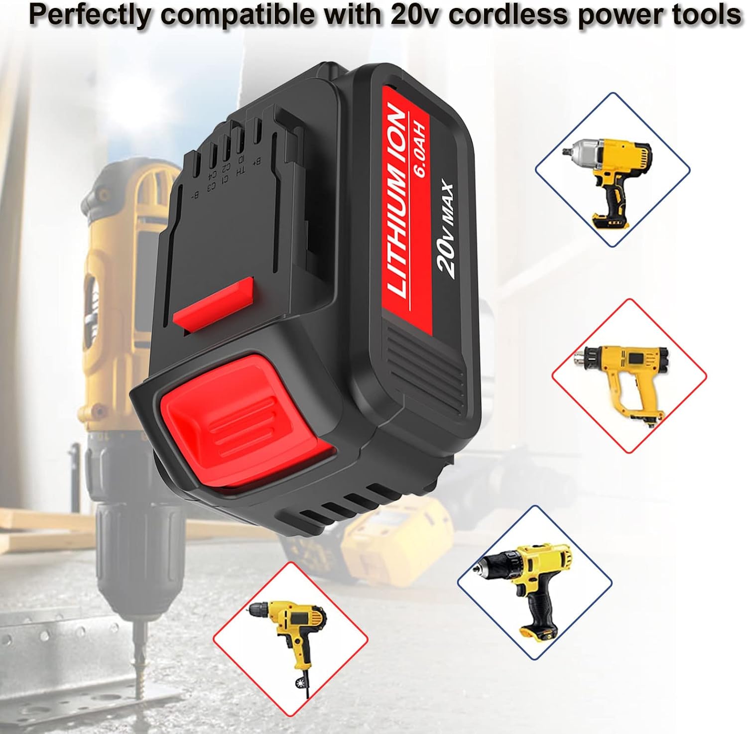 2-Pack 20Volt 6.0Ah Replacement Battery Compatible with Dewalt 20V Battery MAX DCB205 DCB206-2 DCB205-2 DCB204 DCB203 DCB201 DCD/DCF/DCG/DCS Series